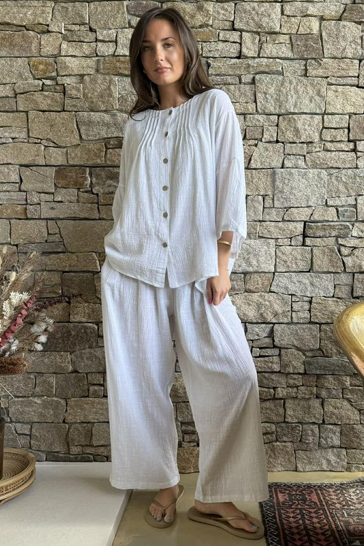 Loom & Thread Pin Tuck Blouse White /40=